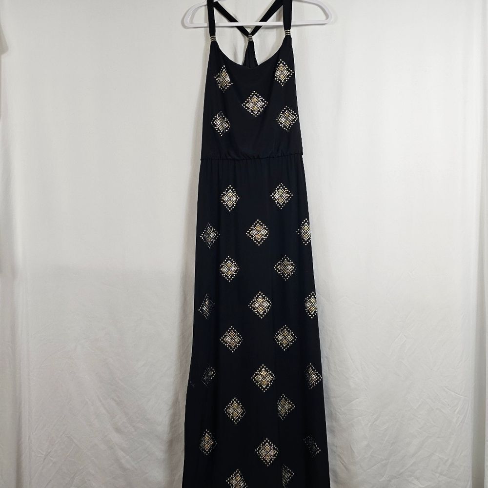 White House Black Market Studded Embelished Halter Maxi Dress In Black - Size M